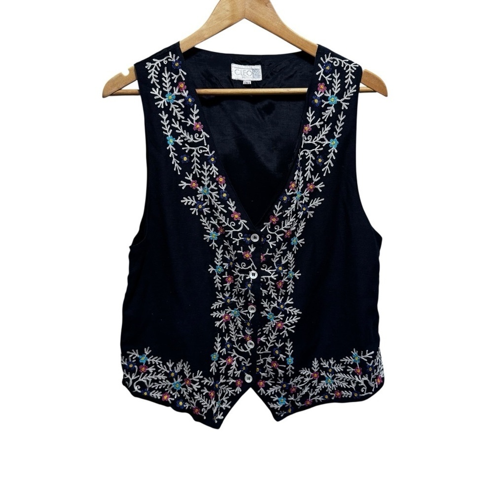 Cleo Petite Vintage Floral Embroidered Vest Size Medium